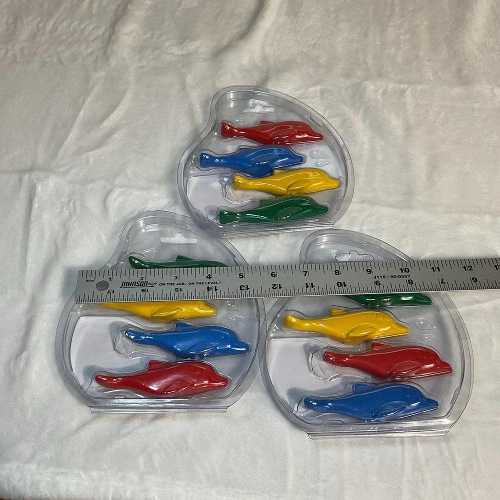 NEW LOT OF 3 Artsi Dolphin shape Crayons set 4 pc Red, Yellow, Blue, Green *